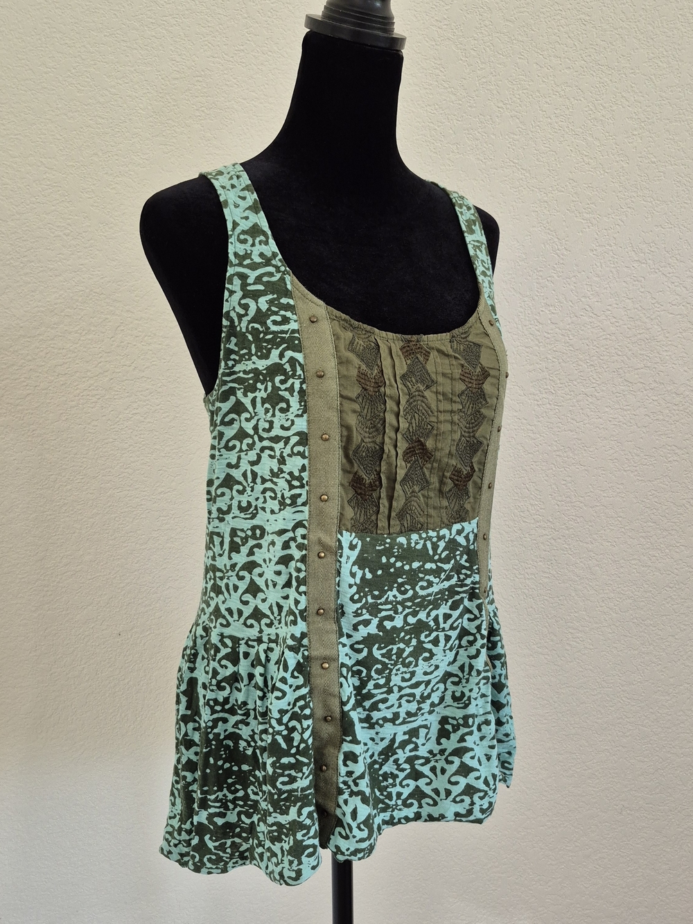 Boho Mint Green & Olive Embroidered Tank Top